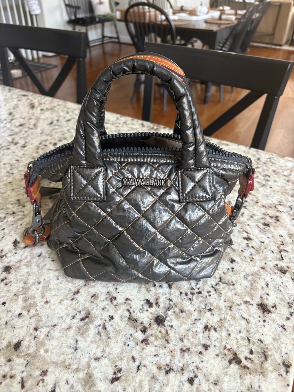 MZ WALLACE Quilted Metallic Gray Micro Sutton Crossbody Bag